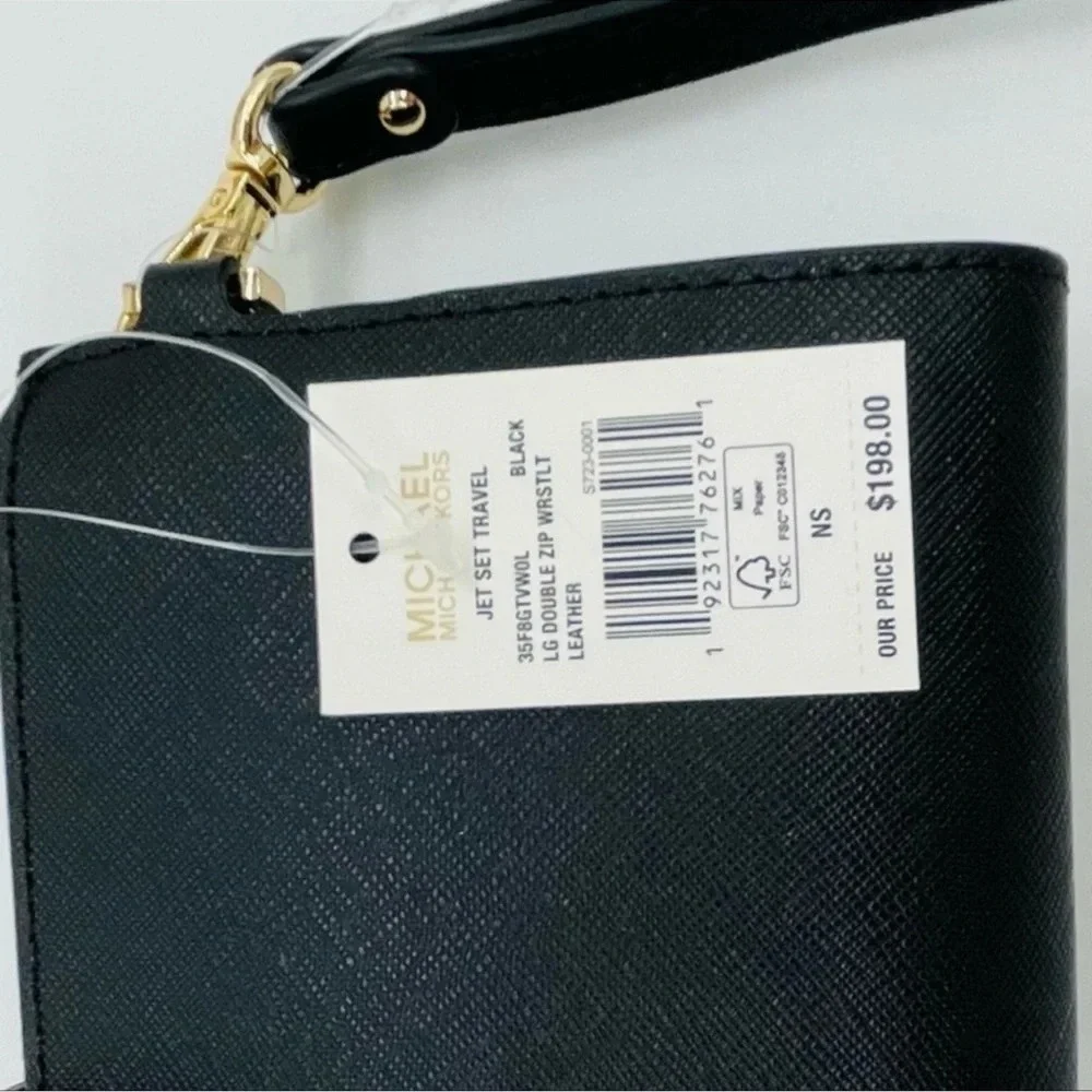 Michael Kors Large Double Zip Wallet Wristlet Black Leather